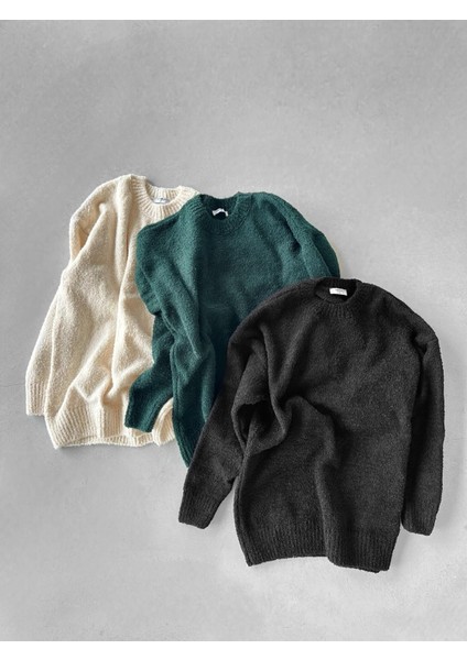 Erkek Oversize Yumuşak Dokulu Kazak Yeşil