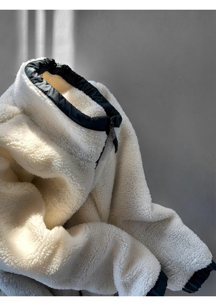 Erkek Oversize Peluş Mont Sweatshirt Ceket Beyaz indirimleri