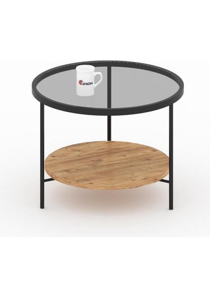 60 Çap Orta Sehpa ,füme Cam, Çam Alt modelleri