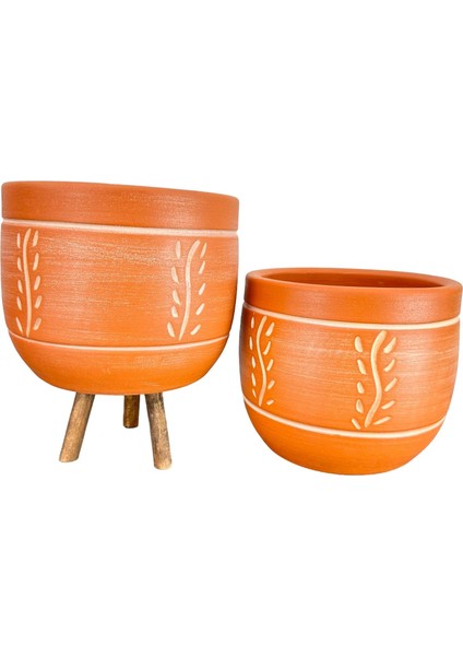 Ev Dekorasyon Nakış Desenli Toprak Saksı Saksılık Salon Çiçeklik İkili Set Ayaksız - 3 Ayaklı- 19 CM fırsatları