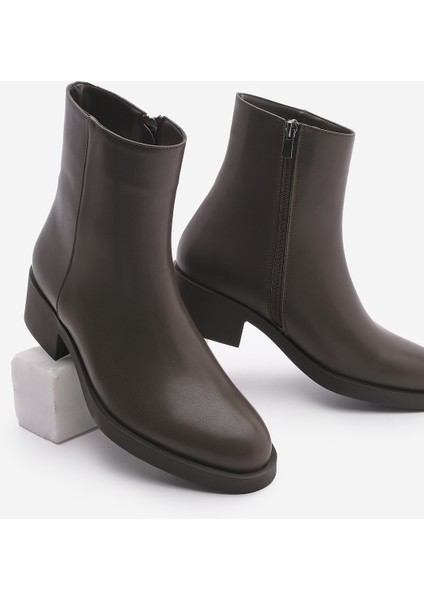 Kadın Fermuarlı Topuklu Günlük Bot Huna Kahve