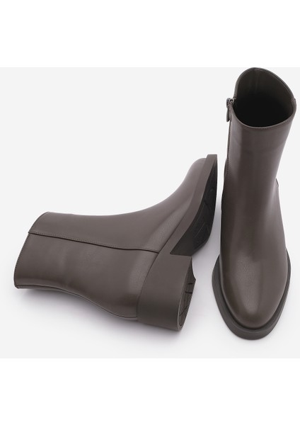 Kadın Fermuarlı Topuklu Günlük Bot Huna Kahve