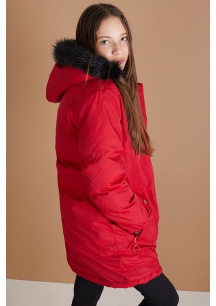 Kırmızı Kürklü Içi Astarlı Çıkarılabilir Kapüşonlu Kız Çocuk Mont 19355 indirimleri