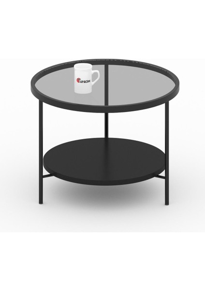 60 Çap , Füme Cam , Siyah Alt Orta Sehpa modelleri