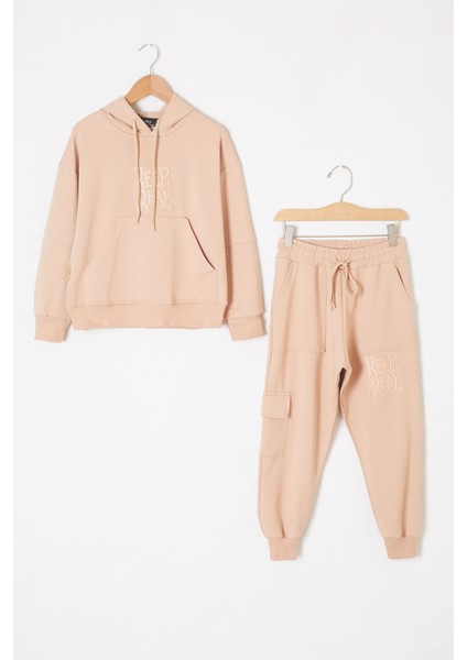 Bej Keep Read Yazılı Erkek Çocuk Kapüşonlu Takım 19315