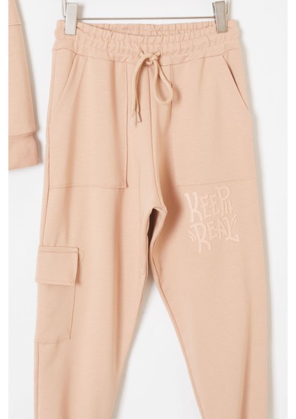 Bej Keep Read Yazılı Erkek Çocuk Kapüşonlu Takım 19315 modelleri