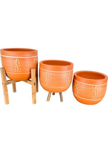 Ev Dekorasyon Nakış Desenli Toprak Saksı Saksılık Salon Çiçeklik Üçlü Set - 19 CM fırsatları