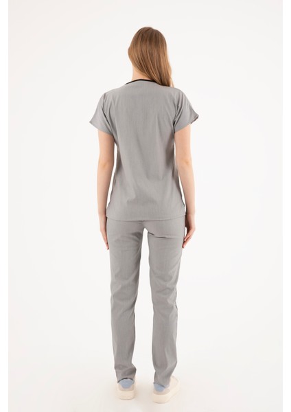 Premium Likralı Fırçalı Gri Rengi Hemşire Forması - Cerrahi Takım - Scrubs Takım - Unisex - XL indirimleri