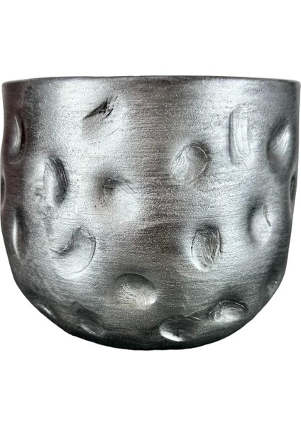 Gümüş Desenli Toprak Saksı Saksılık Salon Çiçeklik - 19 CM