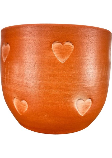 Kalp Desenli Toprak Saksı Saksılık Salon Çiçeklik - 19 CM