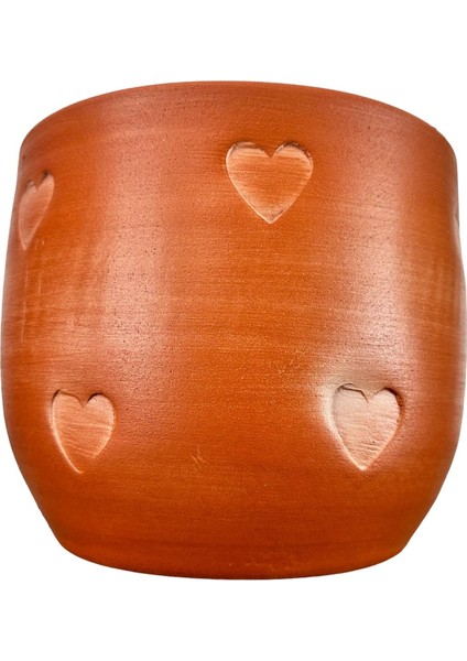 Kalp Desenli Toprak Saksı Saksılık Salon Çiçeklik - 19 CM