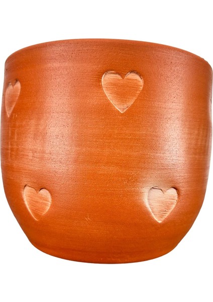 Kalp Desenli Toprak Saksı Saksılık Salon Çiçeklik - 19 CM