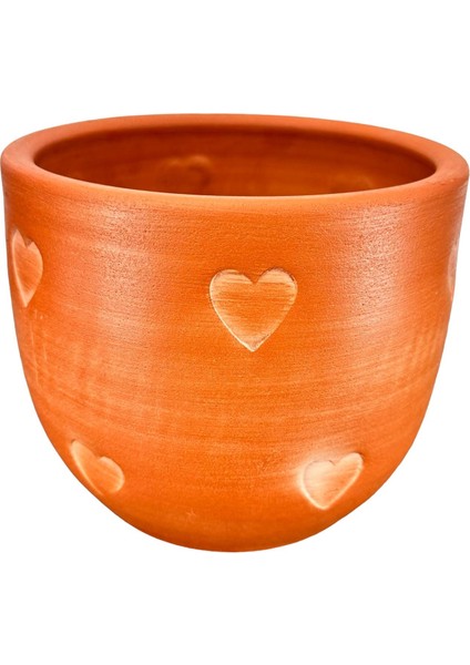 Kalp Desenli Toprak Saksı Saksılık Salon Çiçeklik - 19 CM