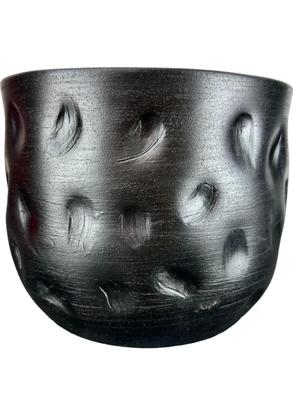 Siyah Desenli Toprak Saksı Saksılık Salon Çiçeklik - 19 CM