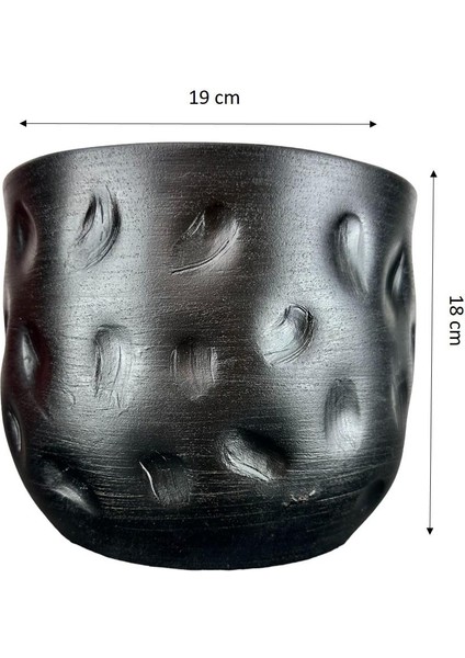 Siyah Desenli Toprak Saksı Saksılık Salon Çiçeklik - 19 CM