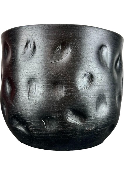 Siyah Desenli Toprak Saksı Saksılık Salon Çiçeklik - 19 CM