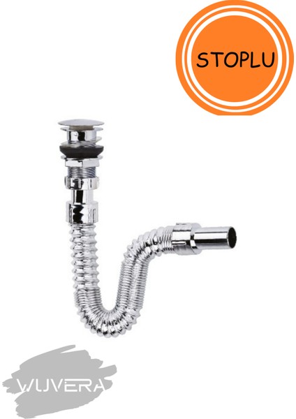Krom Basmalı Sifon - Körüklü Sifon - Lavabo Mutfak Sifonu - Bas Stoplu