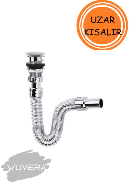 Krom Basmalı Sifon - Körüklü Sifon - Lavabo Mutfak Sifonu - Bas Stoplu