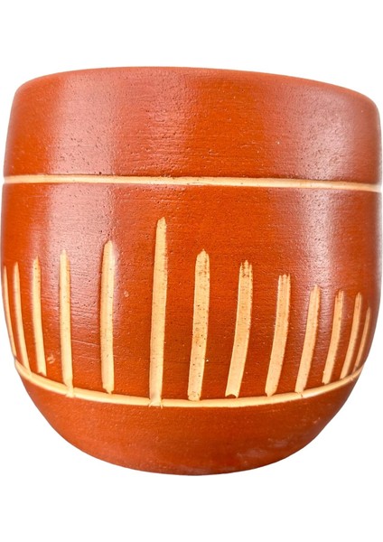 Dik Çizgi Desenli Toprak Saksı Saksılık Salon Çiçeklik - 19 CM