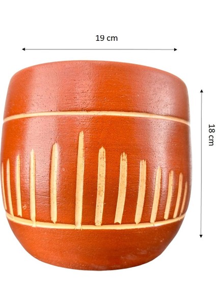Dik Çizgi Desenli Toprak Saksı Saksılık Salon Çiçeklik - 19 CM fiyatları