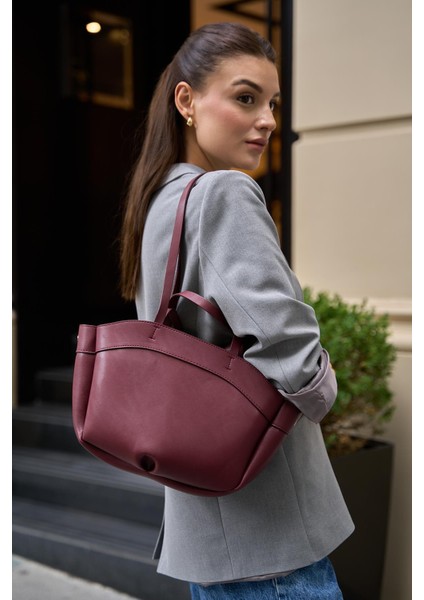 Bordo Kadın Bolso Shopper El ve Omuz Çantası