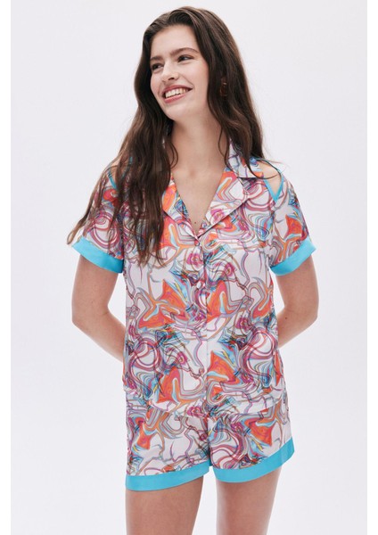 Leyiza Desenli Kısa Saten Pijama Takımı
