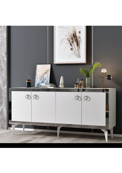 Ponydh Lazer Desenli Pleksili Konsol Beyaz Gümüş
