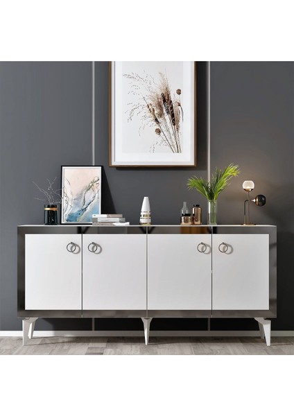 Ponydh Lazer Desenli Pleksili Konsol Beyaz Gümüş