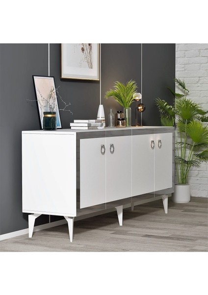 Ponydh Lazer Desenli Pleksili Konsol Beyaz Gümüş