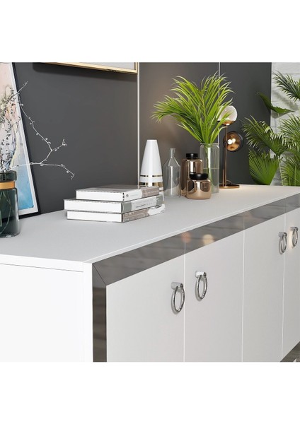 Ponydh Lazer Desenli Pleksili Konsol Beyaz Gümüş