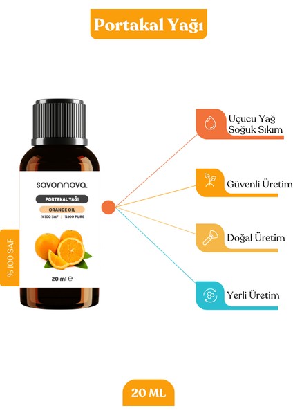 %100 Saf ve Doğal Portakal Yağı, Soğuk Sıkım Uçucu Doğal Yağ 20 ml