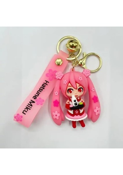 Pembe Anime Hatsune Miku Silikon Anahtarlık