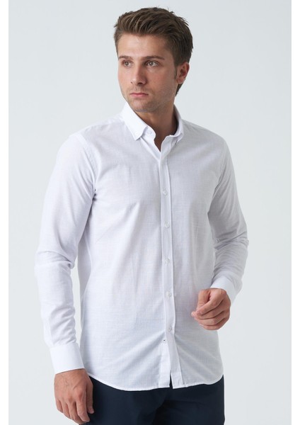 Bangor G2008 Slim Fit Flam Keten Pamuklu Gömlek Beyaz