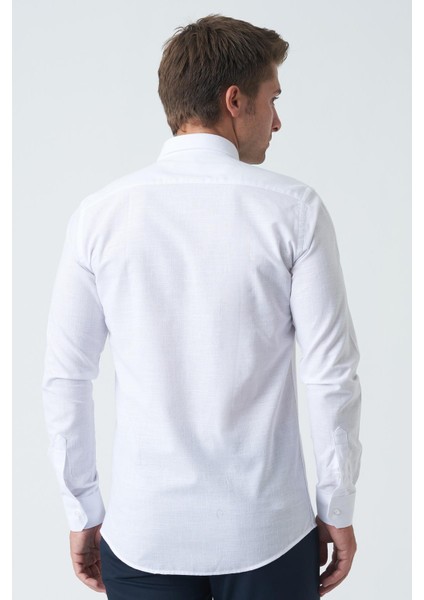 Bangor G2008 Slim Fit Flam Keten Pamuklu Gömlek Beyaz