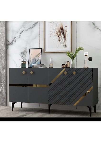 Irisdh 4 Kapaklı Raflı Konsol Antrasit Altın fiyatları