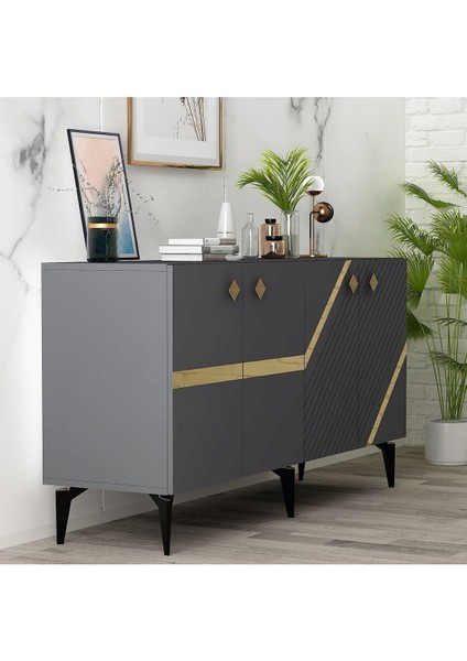 Irisdh 4 Kapaklı Raflı Konsol Antrasit Altın modelleri