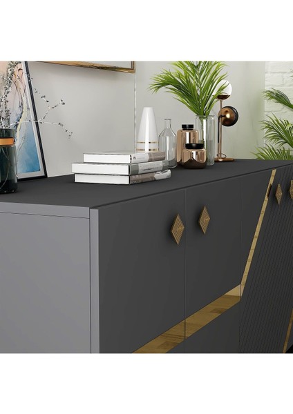 Irisdh 4 Kapaklı Raflı Konsol Antrasit Altın fırsatları