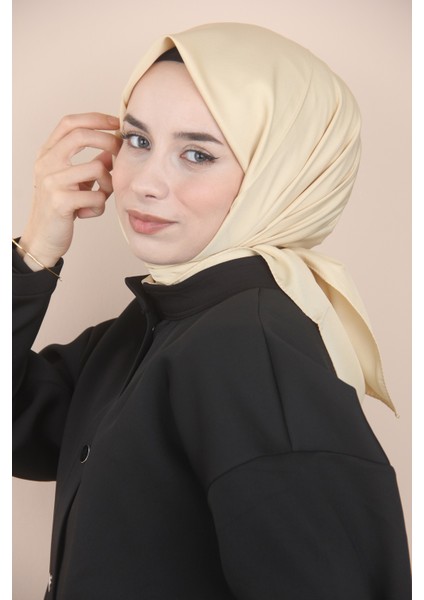 Krem Scarf Düz Twill Eşarp