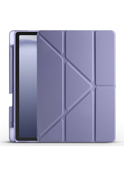 Samsung Galaxy Tab A9 Kılıf Tri Folding Kalem Bölmeli Standlı Kılıf-Mor