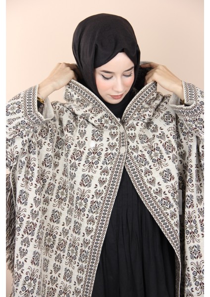Bej Loryan Scarf Kapşonlu Panço modelleri