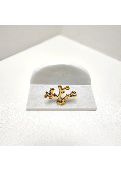 Mermer Üçgen Peçetelik, Yarım Ay Gold Mercan Objeli, Peçete Organizer,