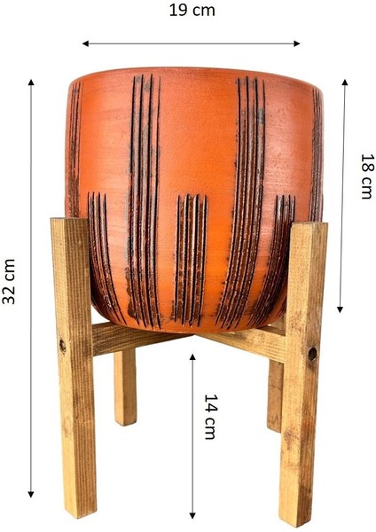 Ev Dekorasyon Aksesuar Siyah Çizgi Desenli Toprak Saksı Saksılık Salon Çiçeklik 4 Ayaklı - 19 CM fiyatları