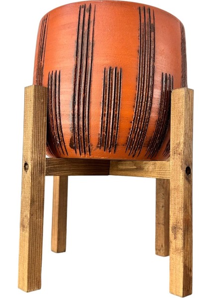 Ev Dekorasyon Aksesuar Siyah Çizgi Desenli Toprak Saksı Saksılık Salon Çiçeklik 4 Ayaklı - 19 CM modelleri