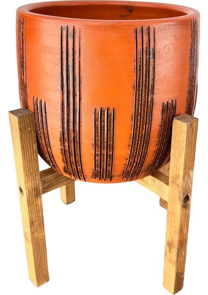 Ev Dekorasyon Aksesuar Siyah Çizgi Desenli Toprak Saksı Saksılık Salon Çiçeklik 4 Ayaklı - 19 CM fırsatları