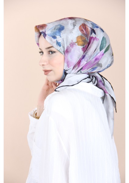 Bej Sisli Menekşe Desen Eşarp