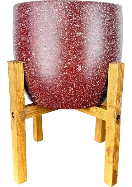 Ev Dekorasyon Aksesuar Bordo Granit Toprak Saksı Saksılık Salon Çiçeklik 4 Ayaklı - 19 CM
