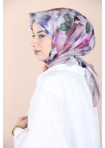 Gül Kurusu Sisli Menekşe Desen Eşarp