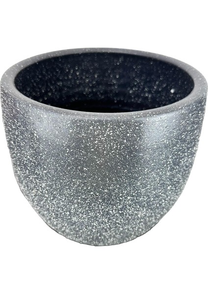 Ev Dekorasyon Aksesuar Gri Granit Toprak Saksı Saksılık Salon Çiçeklik - 19 CM