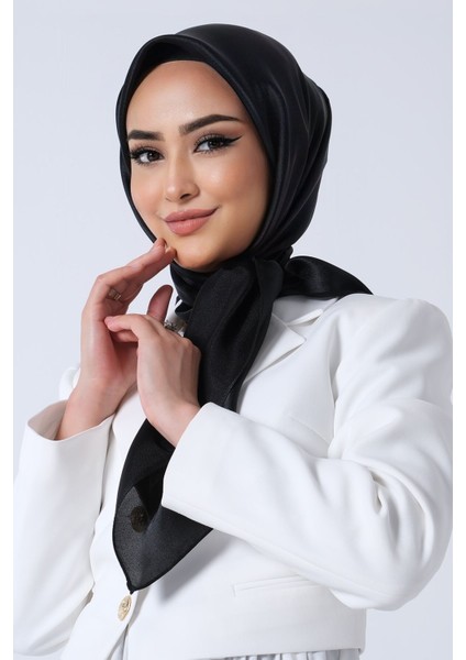 Siyah Harem Scarf Kristal Saten Eşarp