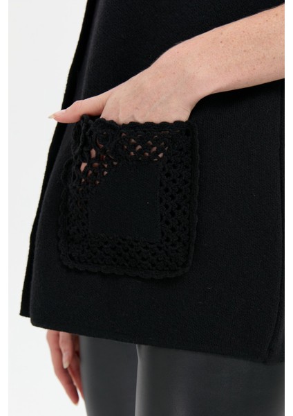 Kadın Polo Yaka Düğmeli Kısa Yün Yelek Siyah fiyatları